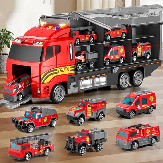 Toddler Toys for 3 4 5 6 Years Old Boys with Die-Cast Toy Cars & Play Mat | Fire Trucks for Toddlers 3-5 with Light and Sound,Friction Powered Truck fire Toy, Birthday & Christmas Gift for Boys & Girls