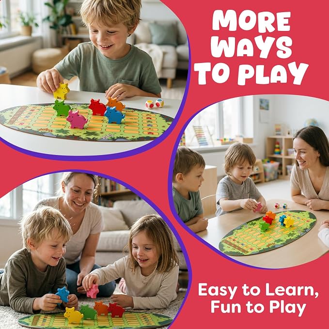 Run Piggy Cooperative Board Game, Adorable Family Dice Game for Kids Ages 3-7, Color Matching Board Game, Preschool Learning Toy, 2-6 Players