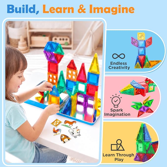 URMYWO Magnetic Building Tiles, Magnetic 3D Blocks Construction Playboards | 36 Pcs, STEM Creative Educational Toys for Kids Ages 4-8, Preschool Kindergarten Game, Farm Theme, Boy Girl Birthday Gifts