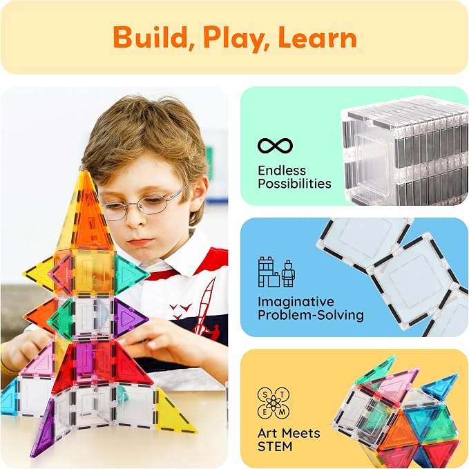 PicassoTiles Clear Transparent Magnetic Tile Expansion Set STEM Educational Construction Toy Kit for Kids Age 3 Plus Magnet Building Blocks Preschool Learning Creativity and Skill Development PTE13