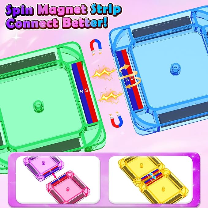 Mini Magnetic Tiles Set with Iron Box , Travel STEM Toys for Toddlers 3+ | Montessori Sensory Toy For 3-8 Kids, Travel Essentials Magnet Blocks, Great Gift For 3-5 Boys & Girls, Classroom Must Have