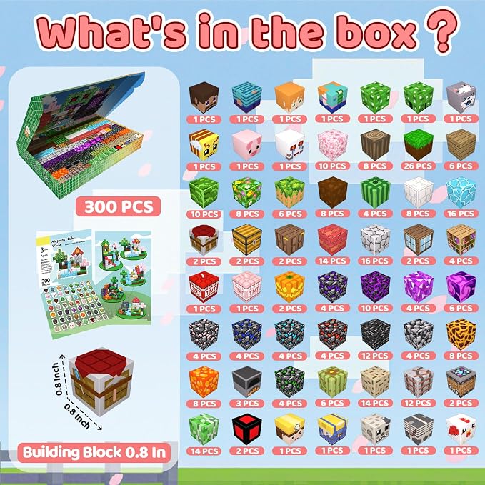 Magnetic Blocks, 300PCS Toys Building Cube Birthday Gifts for Kids | Magnetic Cubes, 0.8 inches Building Blocks, STEM Construction Toys Christmas Birthday Gifts for Kids Boys Girls
