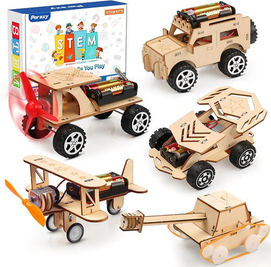 5 in 1 STEM Kits for Kids Age 8-10, Science Building Project Craft for 8-13, Model Car Kit, STEM Toys for Boys Girls Age 8-12, Wooden 3D Puzzles, Birthday Gifts for 6 7 8 9 10 11 12 13 Year Old