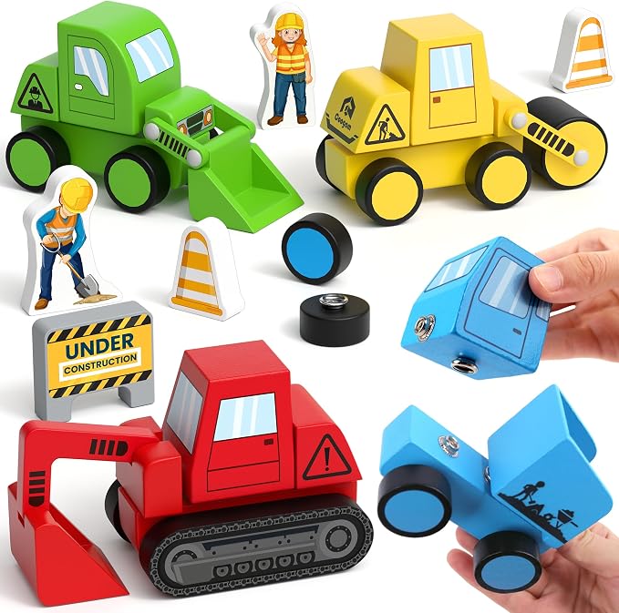 Coogam Snap Together Vehicle Toys for Toddlers, Assembly Building Game | Wooden Montessori Take Apart Construction Engineering Car, STEM Fine Motor Educational Toy Gift for Kids Ages 3-8