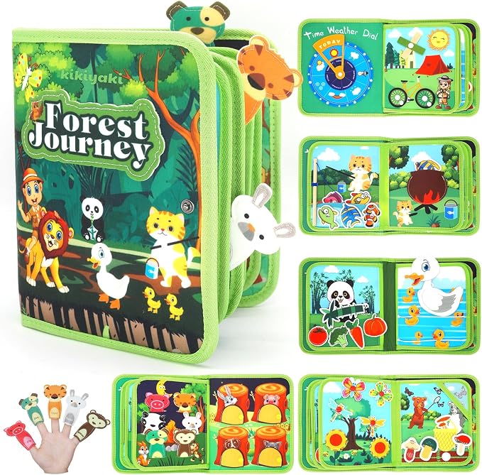 Busy Books for Toddlers 1-3, Felt Montessori Quiet Book Set, Portable Travel Plane Toys, Home, Forest, Giraffe, Rabbit Animals Educational Activity Books, Birthday Gifts for Boys & Girls