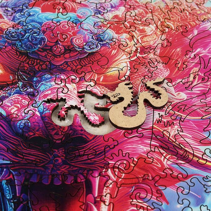 MEATRN Dragon Wooden Puzzles for Adults, Wooden Jigsaw Puzzles, 203 Pcs | Oriental Mythology Kirin Luxury Wood Wall Decorative for Collectors, Unique Gift & Home Decor, 11.4x11.4 in