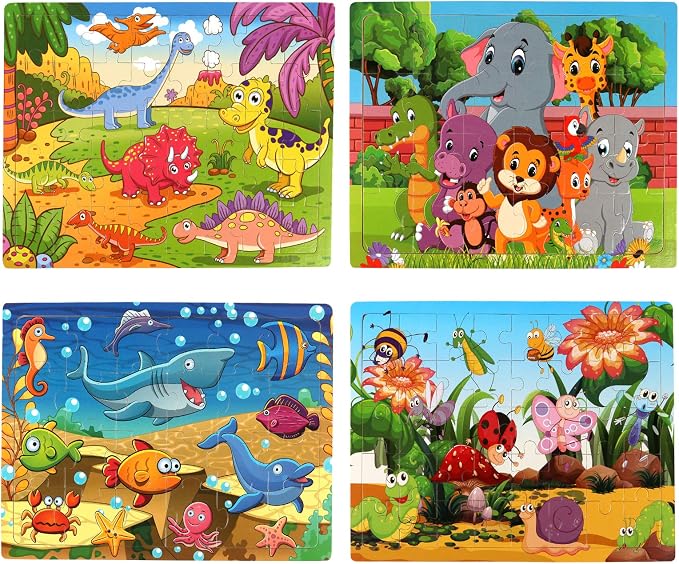 SYNARRY Large Dinosaur, Animal, Ocean & Insect Puzzles for Kids Ages 4-6 | Wooden Puzzles for Toddlers & Kids Ages 3-5, Birthday Gifts for Boys & Girls, Educational Toys, Screen-Free Play