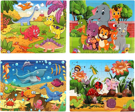 SYNARRY Large Dinosaur, Animal, Ocean & Insect Puzzles for Kids Ages 4-6 | Wooden Puzzles for Toddlers & Kids Ages 3-5, Birthday Gifts for Boys & Girls, Educational Toys, Screen-Free Play
