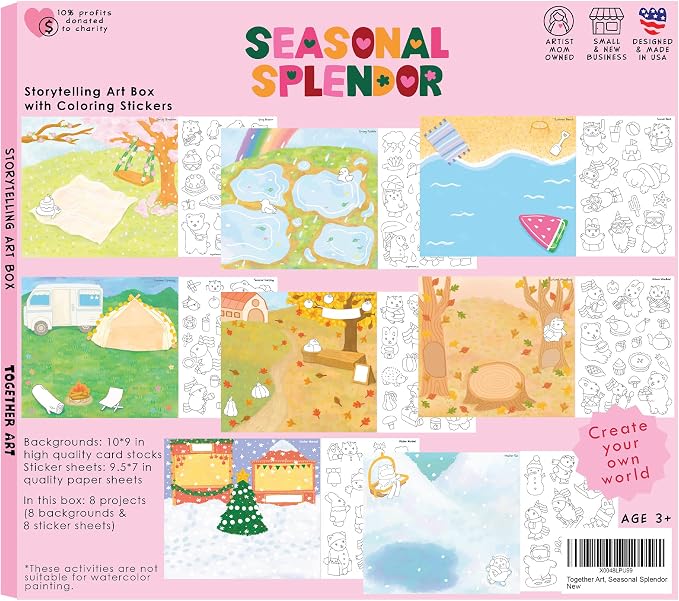 Seasonal Splendor 4-in-1 Four Seasons DIY Coloring Your Own Stickers Kit - Year-Round Arts and Crafts for Kids, Travel Activities, Storytelling Sticker Set, Boys Girls Ages 3-10+