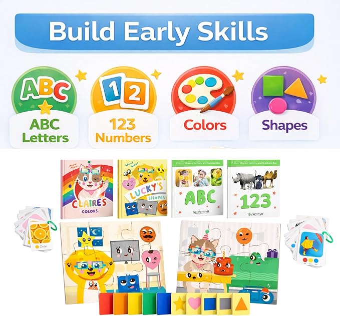 Preschool Montessori Learning Kit With Busy Book For Toddlers 1-3- Baby Flash Cards - Quiet Activity Books - Puzzles Ages 2-4 - Flashcards 3-5 Years - 1 Year Old Boy Gifts -1st Birthday Toys For Girls