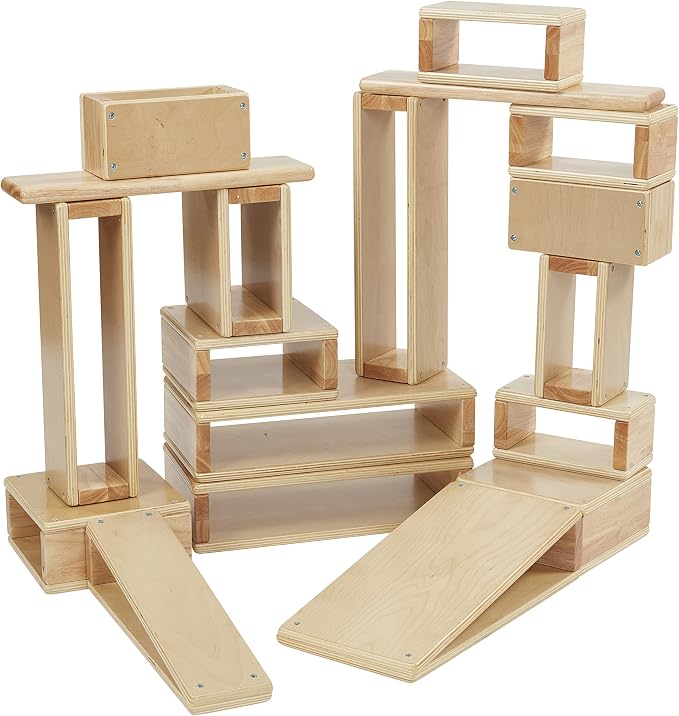 ECR4Kids Hollow Wooden Building Block Set, 18-Piece, Natural | Durable hardwood, GREENGUARD Gold Certified, 18 months +, STEM learning, motor development, rounded edges, classroom/playroom