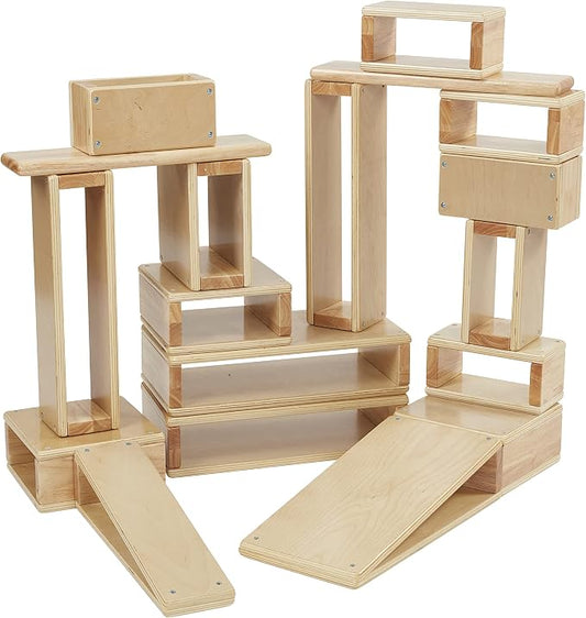 ECR4Kids Hollow Wooden Building Block Set, 18-Piece, Natural | Durable hardwood, GREENGUARD Gold Certified, 18 months +, STEM learning, motor development, rounded edges, classroom/playroom