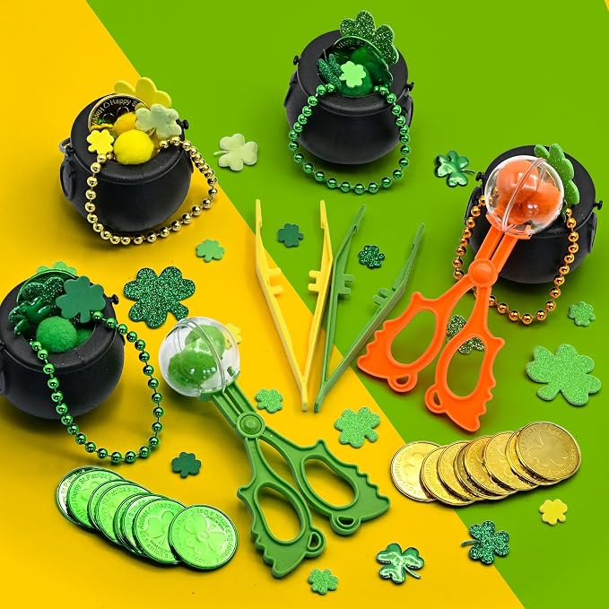 307 Pcs St. Patrick's Day Sensory Bin Filler Irish Shamrock Gold Coin Jar Counting Sorting Sensory Bin Items Fine Motor St. Patrick's Day Counts for Irish Counting Decor