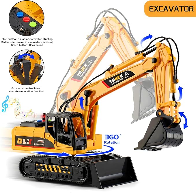 LerBao 2 Pack Construction Engineering Truck Toys,Moveable Claw Excavator & Lifting Back Dump Truck Toy for 3 4 5 6 7 8 Years Old Boys Kids Childs Toddlers Christmas Birthday Gift