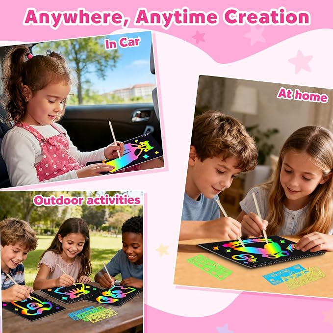 ZMLM Scratch Paper Art-Crafts Gift: 2 Pack Rainbow Notebooks Supplies Toys | Art Crafts for 3 4 5 6 7 8 9 10 11 12 Years Old Girls and Boys Kids Birthday Christmas Party Travel Games Activities