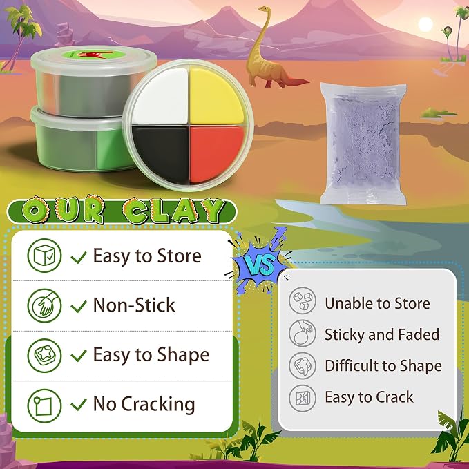 Aestd-ST Air Dry Clay Kit - Dinosaur Theme, Modeling Clay for Kids | DIY Magic Clay with Sculpting Tools and Tutorials, 12 Boxes Molding Clays, Soft & Non-Sticky, Arts and Crafts Gift for Kids