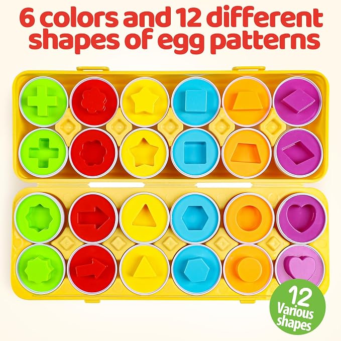 Eggs Toys,Montessori Geometric Egg Early Fine Motor Skills Learning Color Sorting & Shape Sorter Matching Game Easter Basket Stuffers Toys for Toddler Boys Girls Ages 1-3