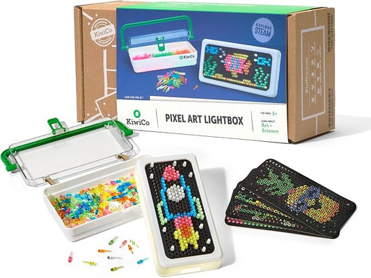 KiwiCo Pixel Art Kit for Kids Ages 5-8 – DIY Illuminated Arts & Crafts Lightbox – Screen-Free Creative Activity with Reusable Templates – 20+ Designs - Creative Art Gift