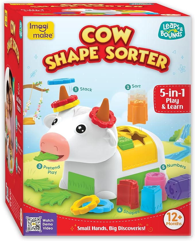 Imagimake Leaps & Bounds - Cow Shape Sorter, 5-in-1 Activity Toy, Ages 1+ | Early Learning Toy, Learn Shapes, Colors & Sorting Skills, Birthday Gift for Boys & Girls Ages 1,2,3 Years Old