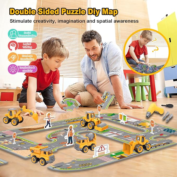 Take Apart Construction Truck Excavator Toys for Kids Ages 3-8, STEM Learning Building Toys with Electric Drill & Puzzle Play, Educational Engineering Birthday for Boys Kids Toddlers