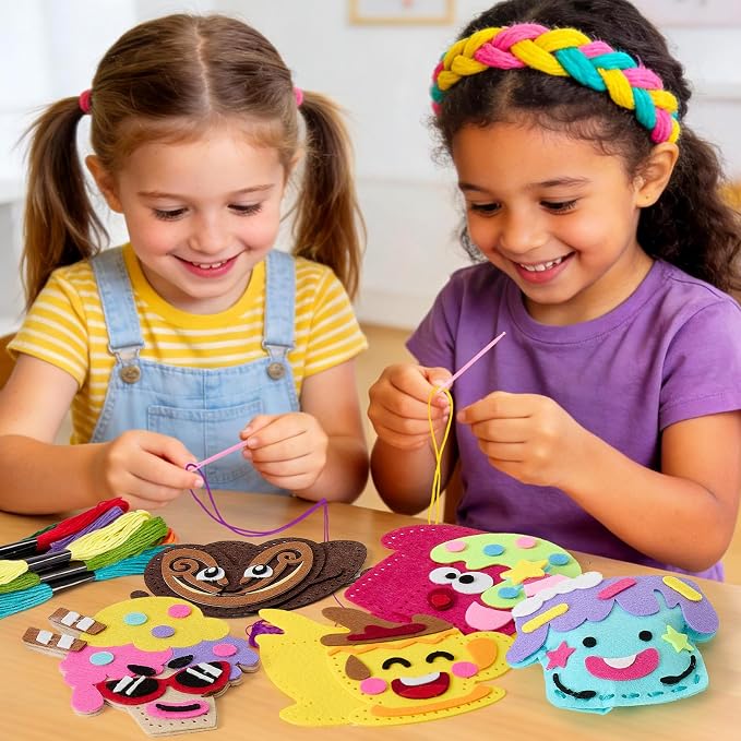 Toylink DIY Sewing Kit for Kids Ages 4-12, 12 Dessert Felt Craft Kit with Pre-Punched Holes, Blunt Plastic Needles, Cotton Stuffing - First Sewing Kit STEM Learning Toys for Girls Boys Birthday Gift
