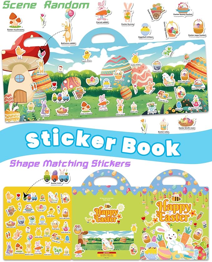 Walenced Reusable Sticker Book for Toddlers, Stickers for Kids, Toddler Toy | Toddler Craft Activities, Toddler Travel Toys, Boy Girl Birthday Gifts, Airplane Travel & Road Trip Essentials Kids