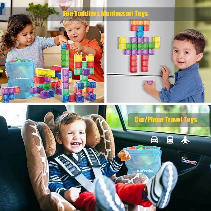Magnetic Building Blocks for Toddlers, 1.38 inch Large Magnet Stacking Cube | 48PCS Educational Building Toys for Kids, Montessori Toys for 3 4 5+ Year Old, Preschool Learning Color Sorting Sensory Play
