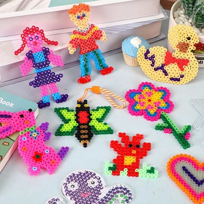 20 Pieces 5mm Fuse Beads Pegboards Clear Plastic Pegboard | Fuse Bead Boards, 20 Colorful Cards, 4 Bead Tweezers, 10 Keychains, 10 Hang Ropes, 20 Hang Circle, Kids DIY Craft Tray