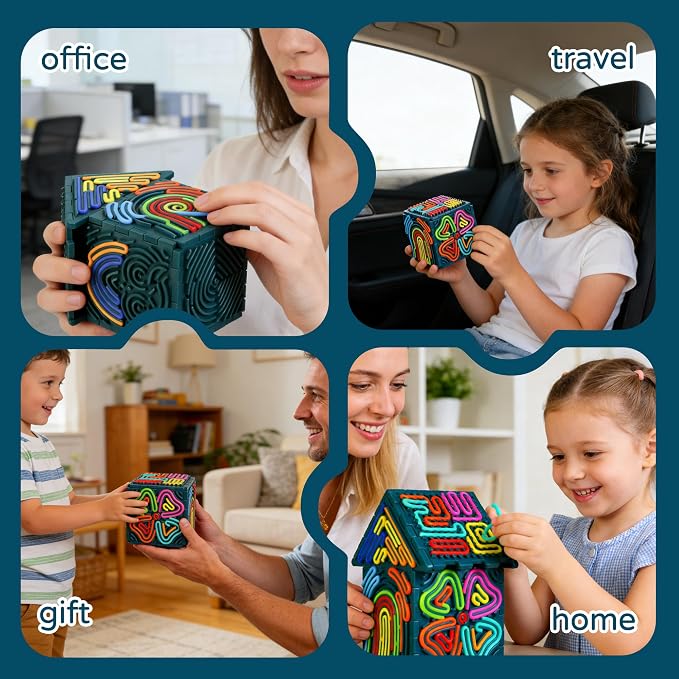 Sensory Fidget Toys for Kids Adults，3D Sensory Activity Board for Stress Anxiety Autistic ADHD，Contains 30 Silicone Cords，Silent, Calming, Focus, Fingertip Gift for Girls Boys