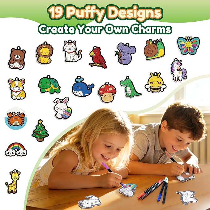Magic Puffs Paint 3D Art Crafts Kit, Back to School Supplies Gifts for Kids | 19 Mess-Free Paint by Number Crafts for Kids Ages 4-8, DIY Color Inflate Activity, Gift for Girls Boys Ages 4-12