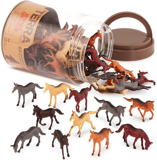 Terra by Battat Horse Toys, 60 Wild Horses Tube, Mini Animal Figures, Tubes | 60 plastic horse figurines in a portable tube; realistic poses for play, collecting, dioramas, and school projects; 3+ Years