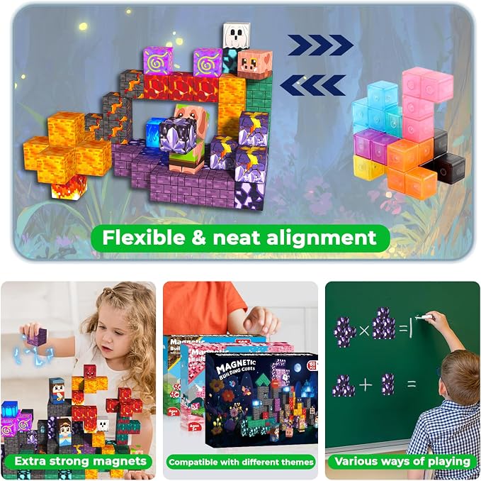 Light up Magnetic Blocks, 150PCS Magnetic Building Cube Game, Constructions Toys for Kids Age 3-4, 5 6 7 8 9 10, STEM Montessori Building Set for Kids, Building Stacking Toy Birthday for Toddlers