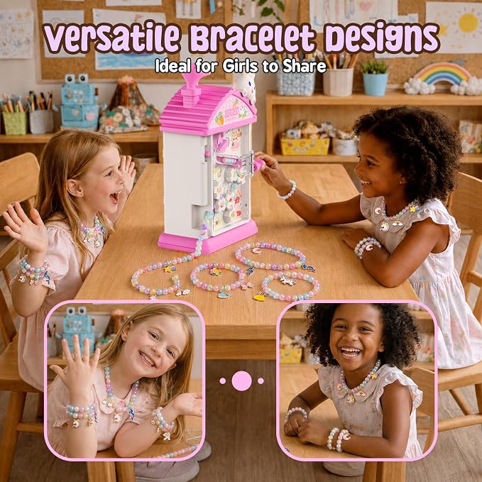 Bracelet Making Kit- Auto Beaded Jewelry Maker Toy Gift for Girls 6-12 | DIY Hand-Crank Pink House Kit, Inspires Creativity and Imagination, Friendship Bracelets, Birthday Gift, No Batteries MAGTHIC