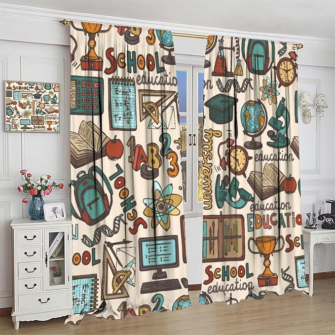 Science Blackout Curtains, Chemistry Science Pharmacy Research Rod Pocket Window Drapes for Kids Girls Boys Bedroom Living Room Set 2 Panels,63x63 Inches