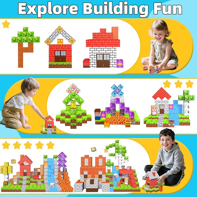 EchoPlan 200PCS Magnetic Blocks, Magnetic Building Blocks, Magnet Blocks Cubes, STEM Educational Stacking Magnet Toy for Kids Ages 3 4 5 6 7 8 9 10 11, Birthday Gifts for Boys and Girls, 1" Large Size