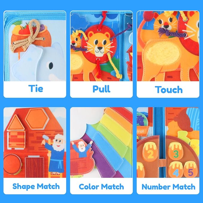 Noah's Ark Busy Book for Toddlers 1-3 - Montessori Toys Busy Board for 1 Year Old Boy Gifts Girl Toys Educational Learning Quiet Activity Books Toddler Easter Basket Stuffers Travel Toys