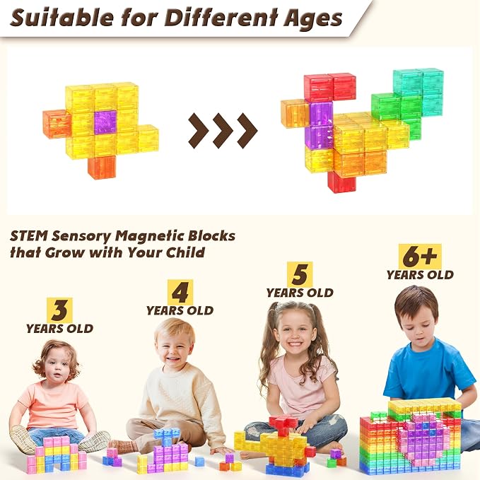 Apluses 45PCS Magnetic Blocks - Transparent Magnet Cubes, Kids Building Blocks, Sensory Autism Gifts for Kids Ages 3+, Preschool Travel Toys for 3-5 Year Old Boys and Girls