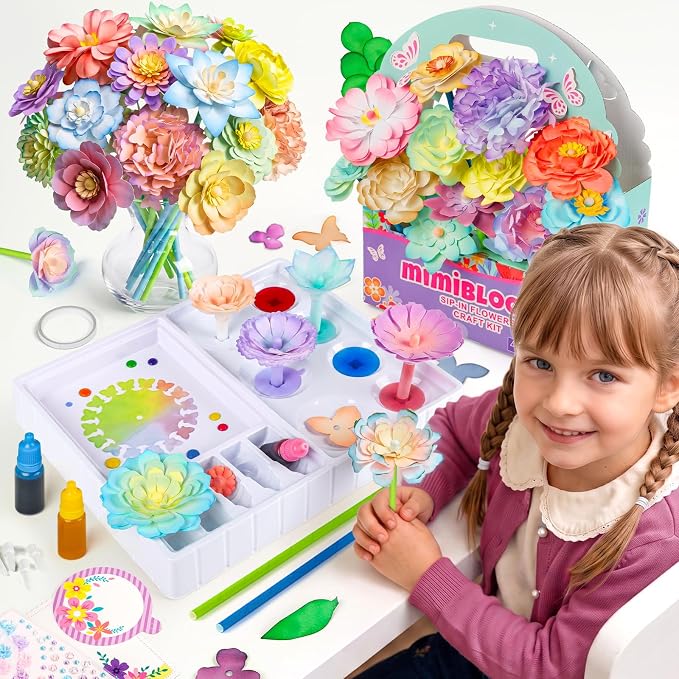 Mimiblooms Paper Flowers Science Kit for Girls for Girls 6 7 9 10 11 Years | Magic Flower Paper Color Science Dyeing Kit, Arts&Crafts for Kids Age 8-12, Science Experiments Color Changing for Girls