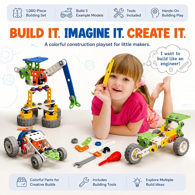 11 in 1 STEM Building Toys, 175 Pieces Construction Kit for Kids Ages 4-8 | 11 Creative Models with Guide Booklet, Encourages STEM Learning & Teamwork, Ideal Gift for Boys Girls, Storage Box Included