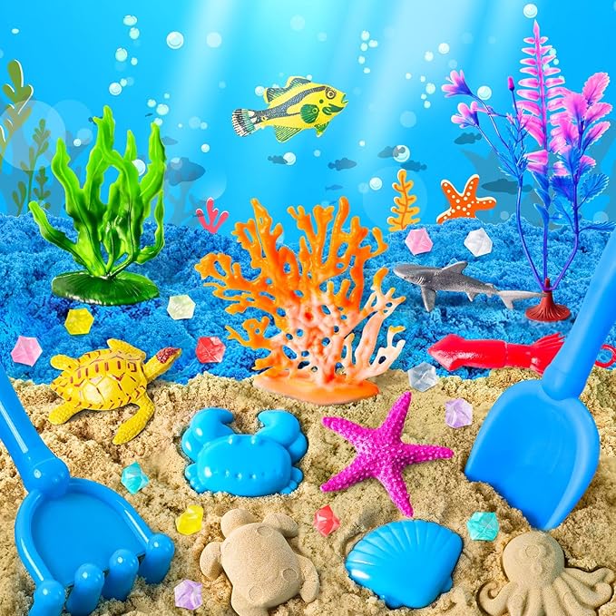 Sensory Bin Ocean Kit with Sensory Sand | Play Sand, Pretend Play Beach Toy, Sandbox for Girls and Boys