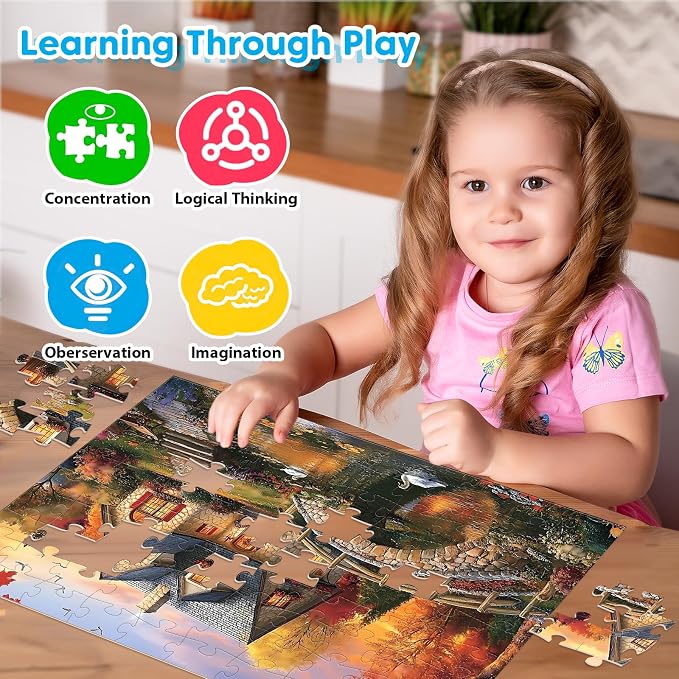 4-Pack 100 Piece Puzzles for Seniors Country Life Large Piece Puzzles for Seniors Puzzle Dementia Alzheimer's Products Activities for Elderly Adults Kids Puzzle for Kids Ages 6-8 8-10