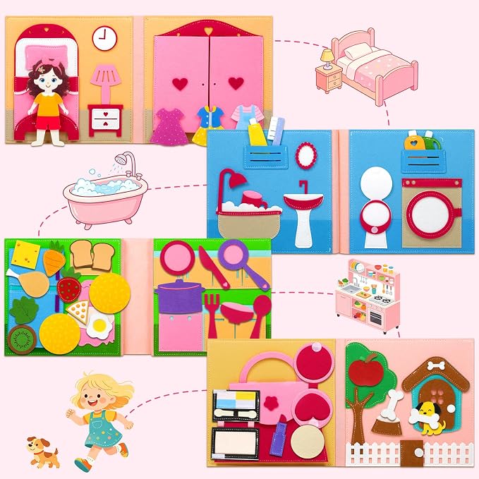 Montessori Busy Book Toddler 2-4 3-5 Birthday Gift Girl Toys Boy Travel Toy | Felt Busy Board Book Pretend Play Car Airplane Travel essentials Toys Kids Educational Sensory Activity Board Open Ended Toys