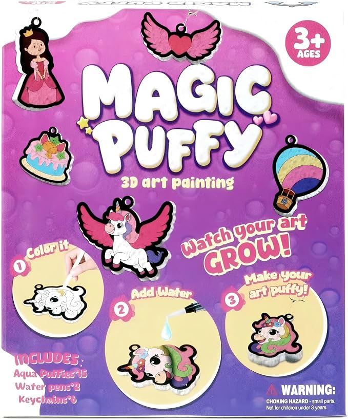 Magic Puffs 3D Art Craft, Princess & Unicorn Crafts for Kids, DIY Foam Texture Painting & Inflate Activity – Easy, Mess-Free Creative Fun, Ideal Christmas Birthday Gifts for Girls Boys Age 4-10