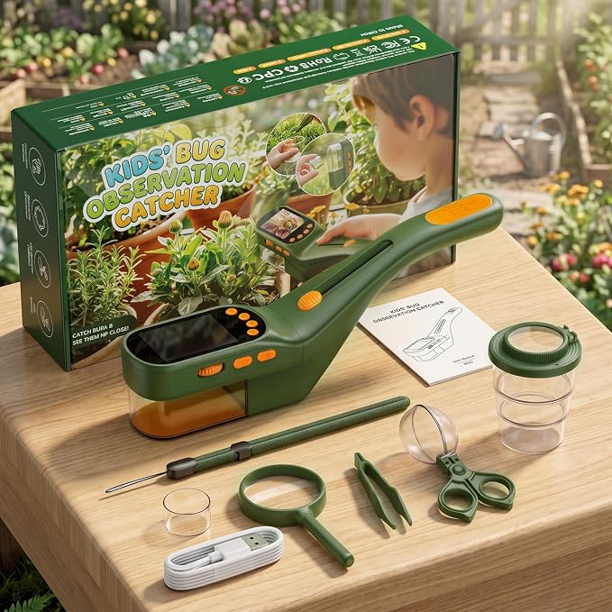 CIMELR Bug Catcher for Kids with 2.4" Screen, 500X Digital Microscope, 1080P Photo/Video, 1000mAh Battery, 8 LED, PC Real-Time Imaging, STEM Nature Toy & Gift for Boys Girls Ages 3-12