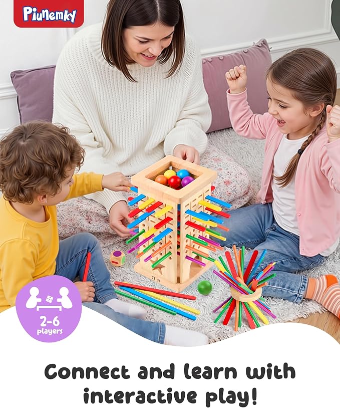 Montessori Wooden Board Game for Kids 3–8 Fine Motor Skills Toy Learning | 21 sticks & 21 strips, 2 play modes, cognitive growth & color matching — CPC-certified rubberwood, safe gift boys girls 3–8
