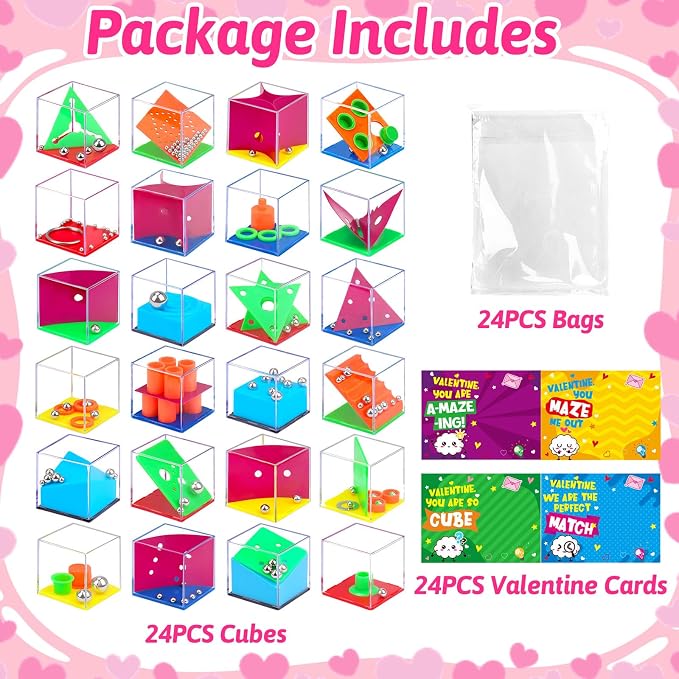24PCS Brain Teaser Puzzles Cubes Party Favors Bulk for Kids 4-8 8-12 Birthday Summer Goodie Treat Bag Stuffers Classroom Treasure Chest Carnival Prizes Box Toys Pinata Filler End of Year Student Gift