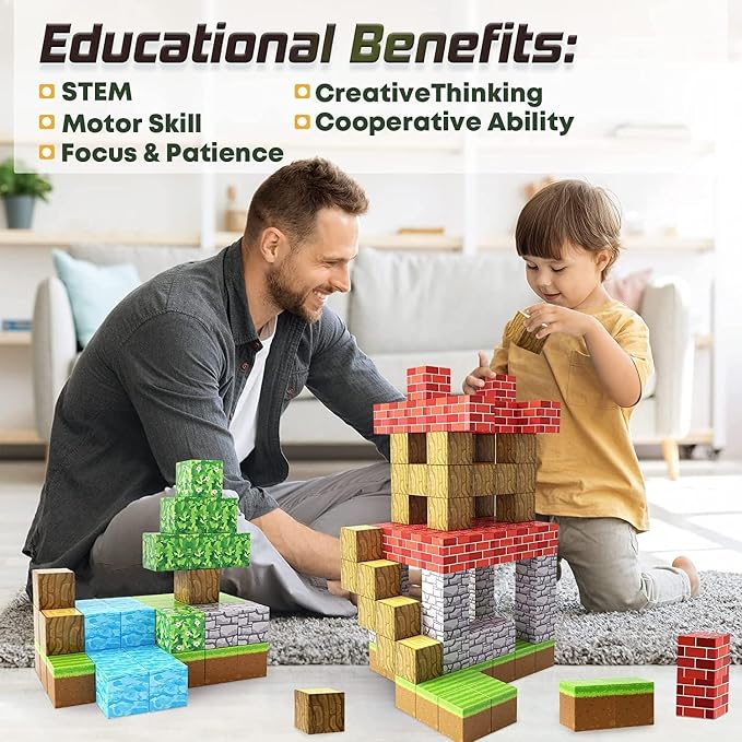 150PCS 1“ Magnetic Blocks Toys for Boys Kids, Mine Magnet World Forest Set | Sensory STEM Building Cubes for Kids, Ideal Construction Creative Toy Set, Birthday Gift for Toddler Boys Girls Ages 4-8 8-12
