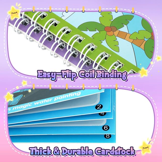 CMTOOP 5 Pack Water Coloring Books for Toddlers 1-3 - Mess Free Painting for Kids & Reusable Magic Water Activity Book - Aqua Art Travel Toys & Educational Arts and Crafts Gifts for Boys Girls Age 2-4