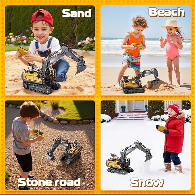 Remote Control Excavator Toys, 11 Channel 1:20 RC Construction Truck | 680°Rotation, RC Car Digger Vehicles Toys, Christmas Birthday Gifts for 3 4 5 6 7 8 9 10 11 12 Year Old Boys Girls Kids
