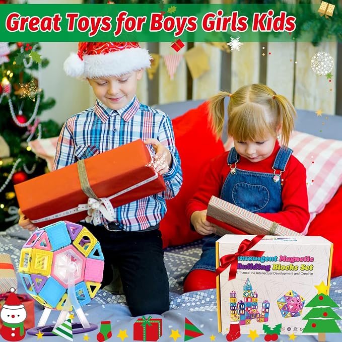 Tolnetr 124PCS Magnetic Tiles Toys for 3 4 5 6 7 8+Year Old Boys Girls | Magnetic Blocks Building Macaron Castle Set for STEM Creativity Educational Toys for Kids Age 3-6 Christmas Birthday Gifts